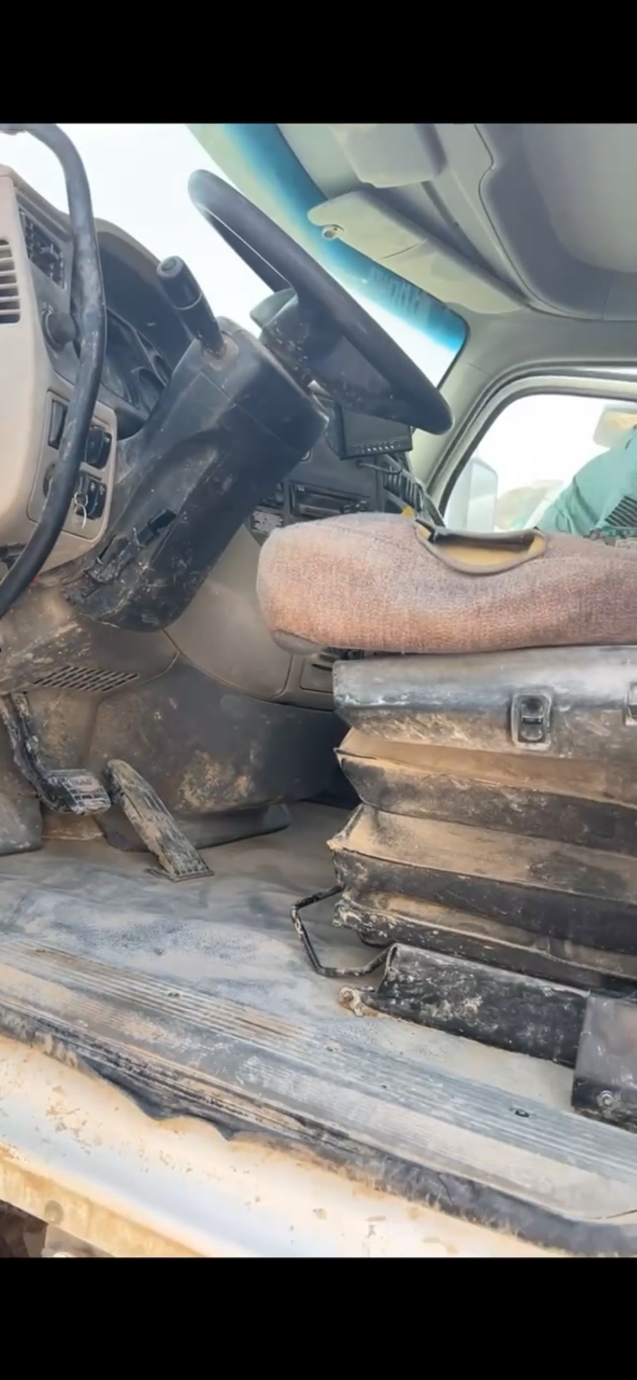 Dirty semi truck cab interior before Black Label detail